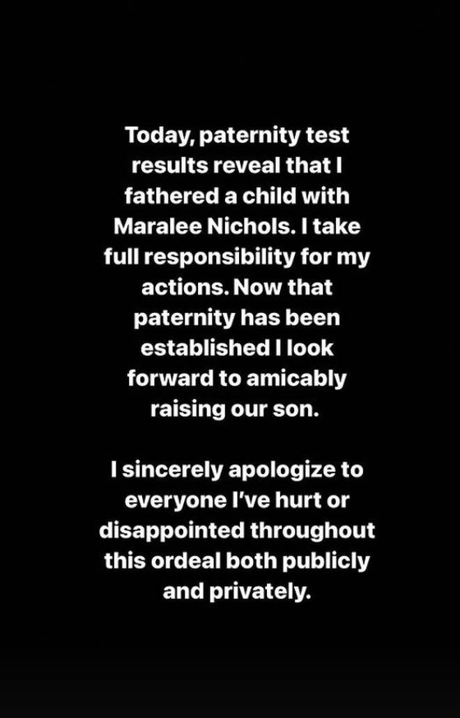 Tristan Thompson publicly apologised to Khloe Kardashian