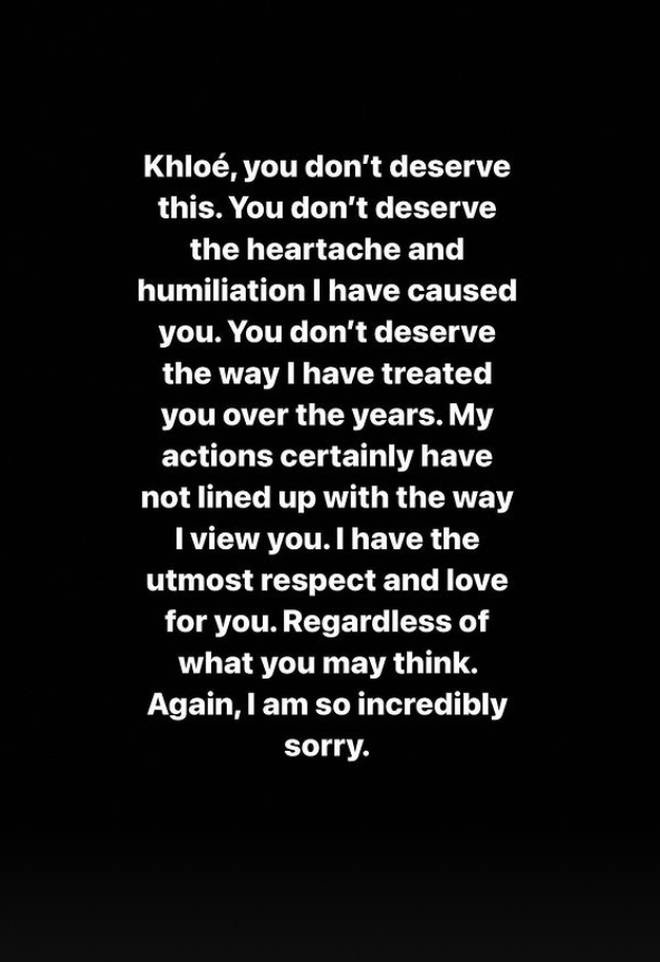 Tristan Thompson said Khloe 'doesn't deserve the heartache'