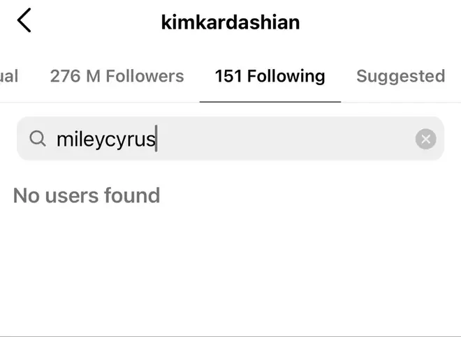 Online sleuths realised Kim no longer followed Miley