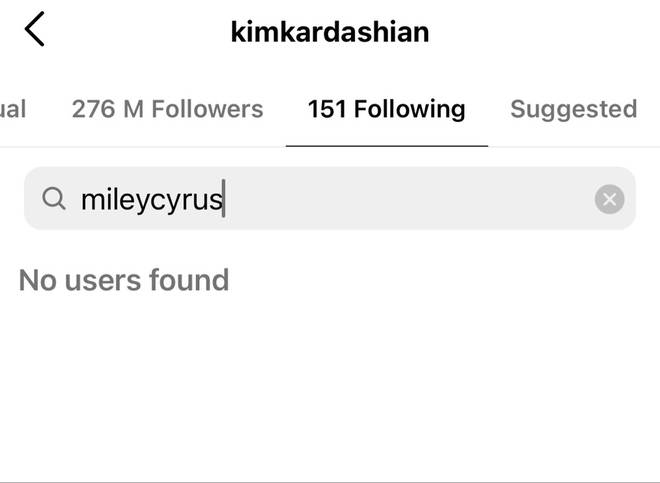 Online sleuths realised Kim no longer followed Miley