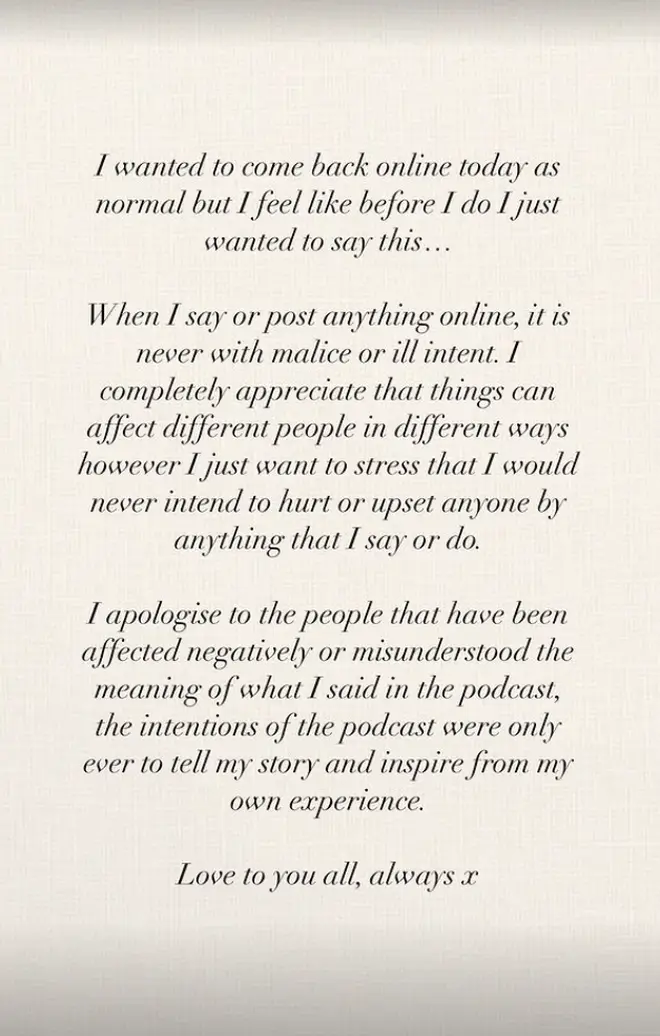 Molly-Mae Hague issued a statement on Instagram Stories