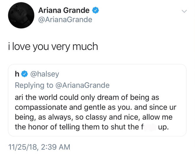 Halsey came to Ariana Grande's defence on Twitter