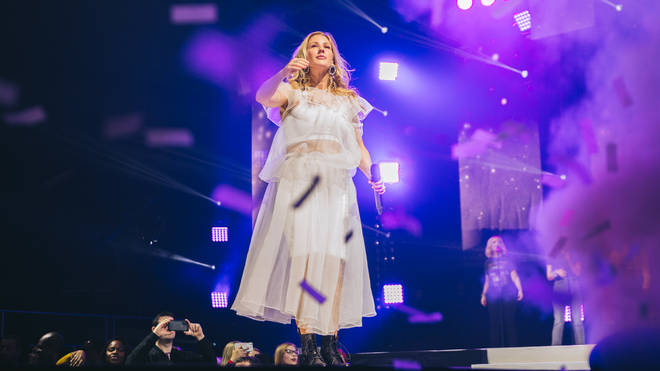 Ellie Goulding performing on stage at the Jingle Bell Ball 2018