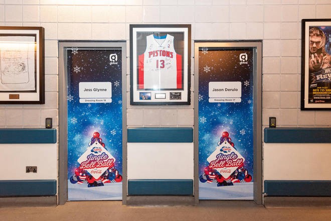 Stars' dressing room doors backstage at the Jingle Bell Ball