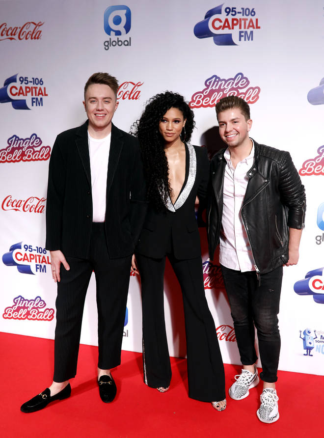 Vick Hope, Sonny Jay and Roman Kemp on the red carpet at the Jingle Bell Ball 2018