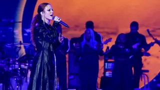 Jess Glynne on stage at the Jingle Bell Ball 2018