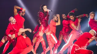 Cheryl performing on stage at the Jingle Bell Ball 2018