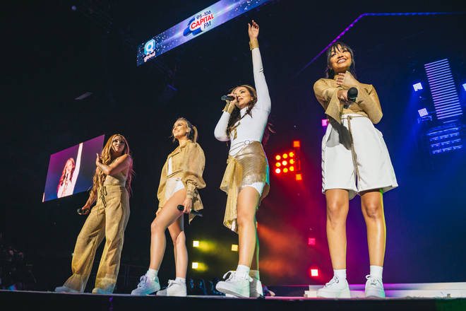 Little Mix performing on stage at the Jingle Bell Ball 2018