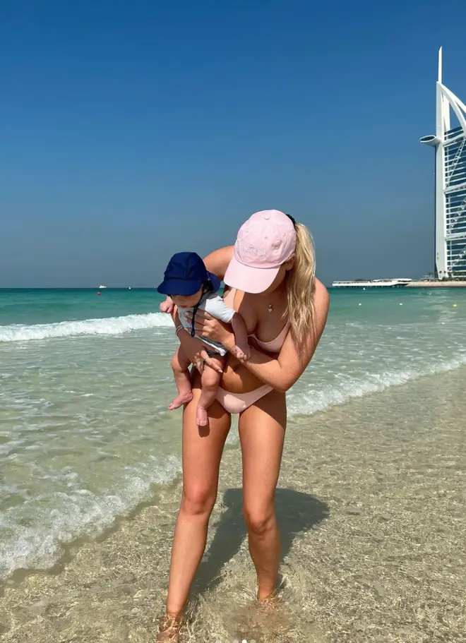 Perrie Edwards took baby Axel into the sea