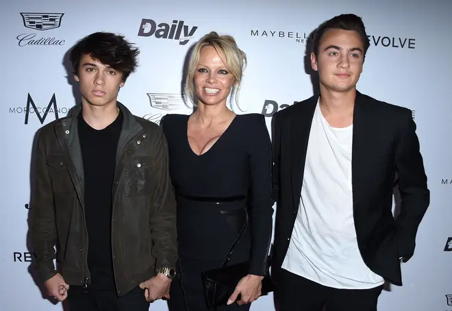 Pam Anderson and her two sons in 2016