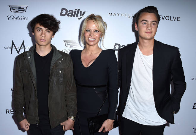 Pam Anderson and her two sons in 2016
