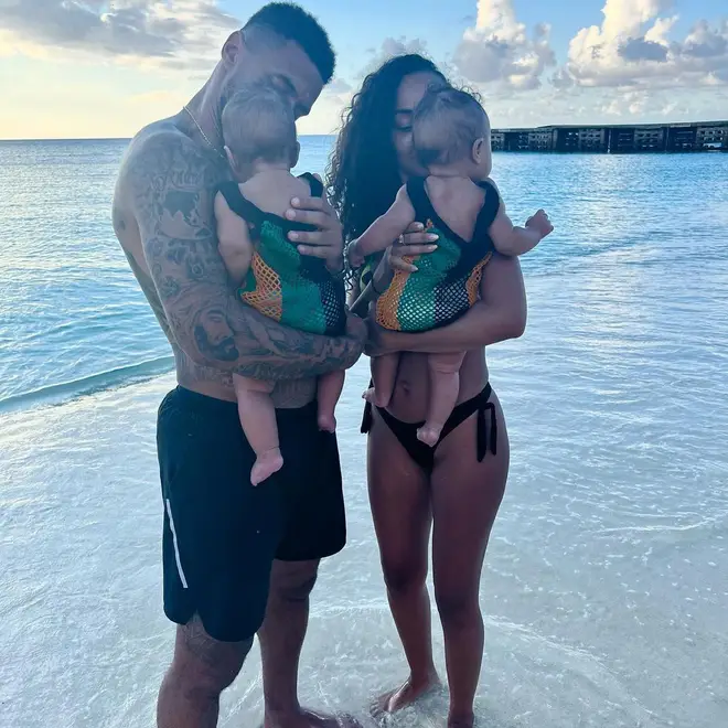 Leigh-Anne Pinnock and Andre Gray pose with their twins