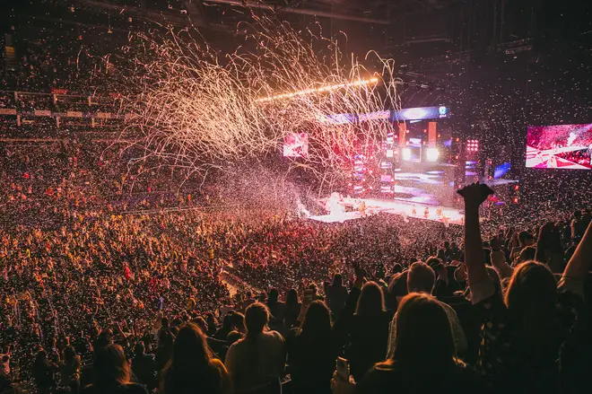 Little Mix performing on stage at the Jingle Bell Ball 2018