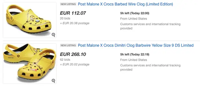 Ebay screenshot of Post Malone's Crocs