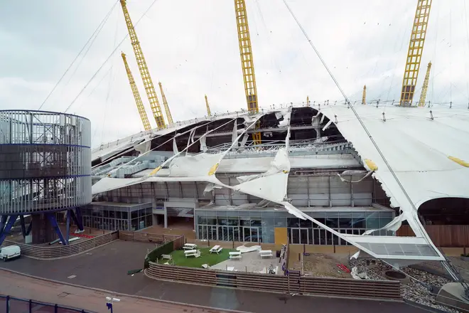 The O2 Arena's roof has been shredded