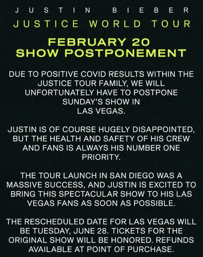 Justin Bieber has been forced to reschedule some of his tour dates