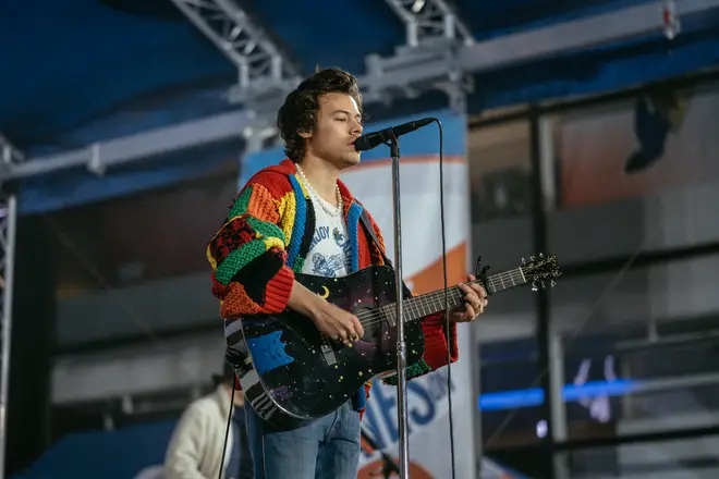 Harry Styles wore the famous JW Anderson patchwork cardigan during a performance in 2020