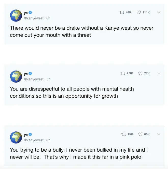 Kanye West slammed Drake as a bully in a Twitter rant