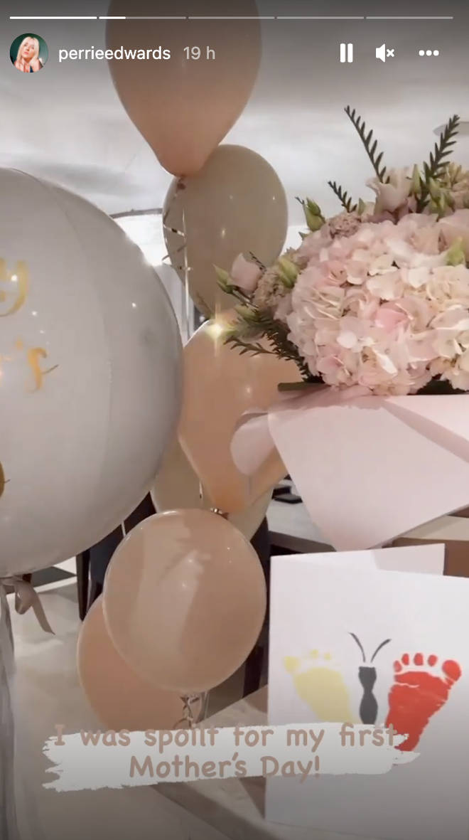 Perrie shows off her gifts from Alex Oxlade-Chamberlain on Mother's Day