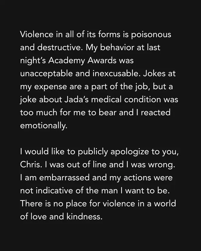 Will Smith issued an apology to Instagram on March 29