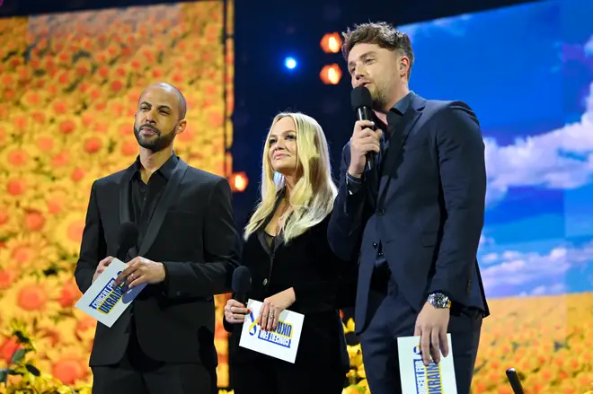 Concert for Ukraine presenters Marvin Humes, Emma Bunton and Roman Kemp