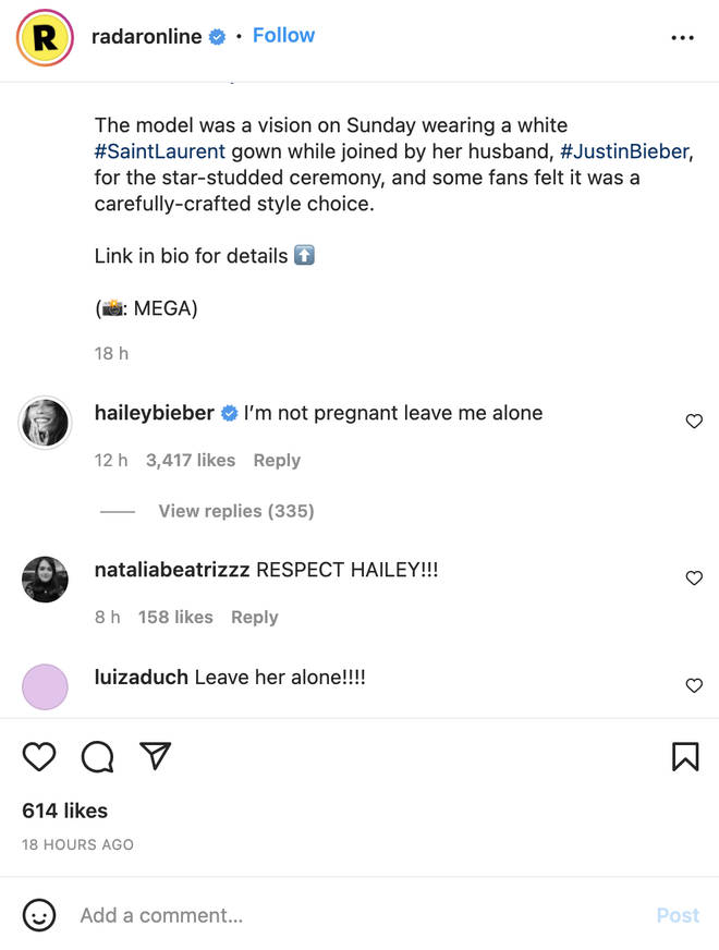 Hailey Bieber shut down speculation that she's 'pregnant'