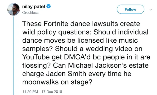 Twitter asks how far you can 'own' a dance move after Fortnite law suit
