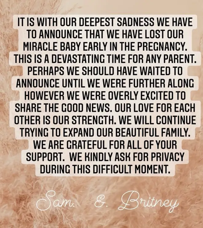 Britney Spears announced that she lost her 'miracle baby' early on in her pregnancy