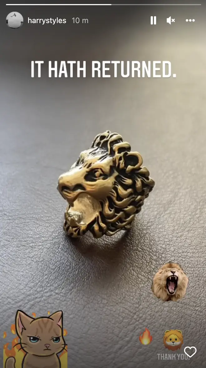 Harry Styles has been reunited with his Gucci lion ring