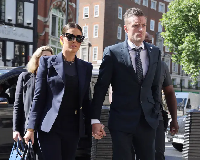 Jamie and Rebekah Vardy arriving at court for the Wagatha Christie trial