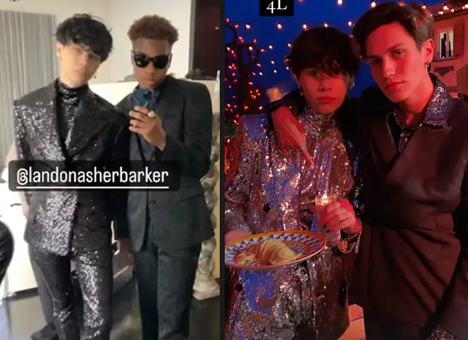 Landon Barker wore two different sequin suits at Kourtney and Travis' wedding