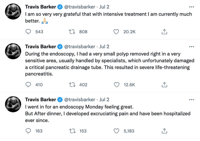 Travis Barker updated fans after being hospitalised