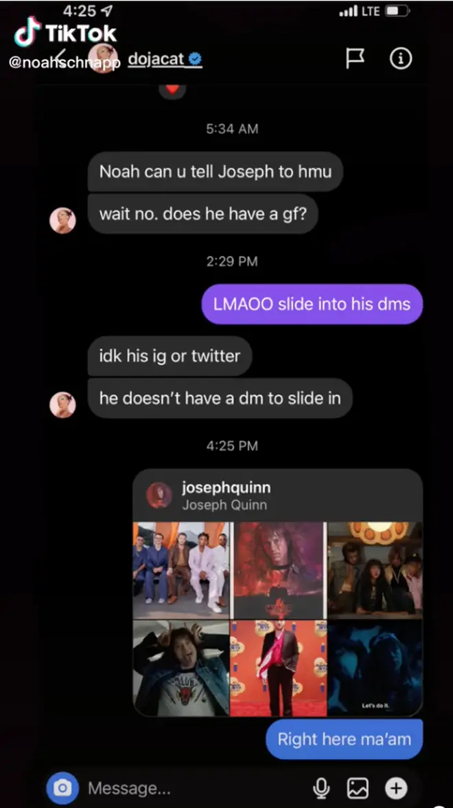 Noah Schnapp shared the conversation with Doja Cat on TikTok