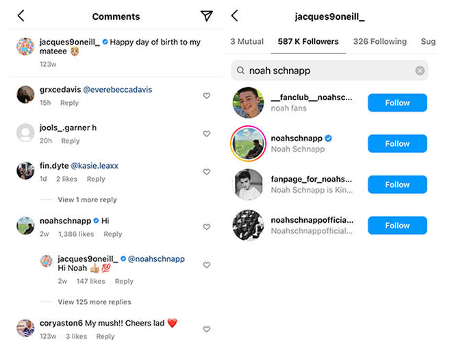 Noah Schnapp now follows the Love Island star on Instagram