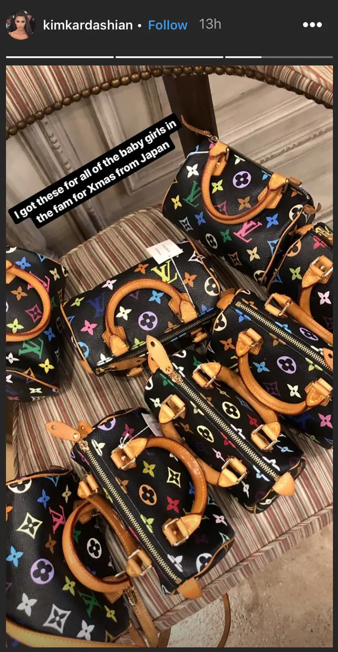 Kim Kardashian shows off the mini bags she gifted her nieces.