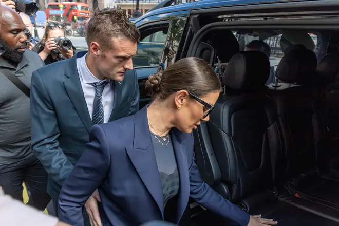 Rebekah and Jamie Vardy pictured leaving court earlier this summer