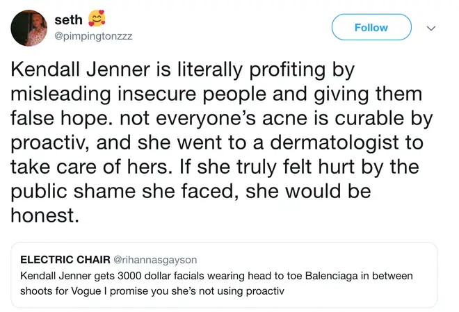 Twitter drags Kendall Jenner for 'profiting from insecure people' claiming a low-cost cream helped cure her acne