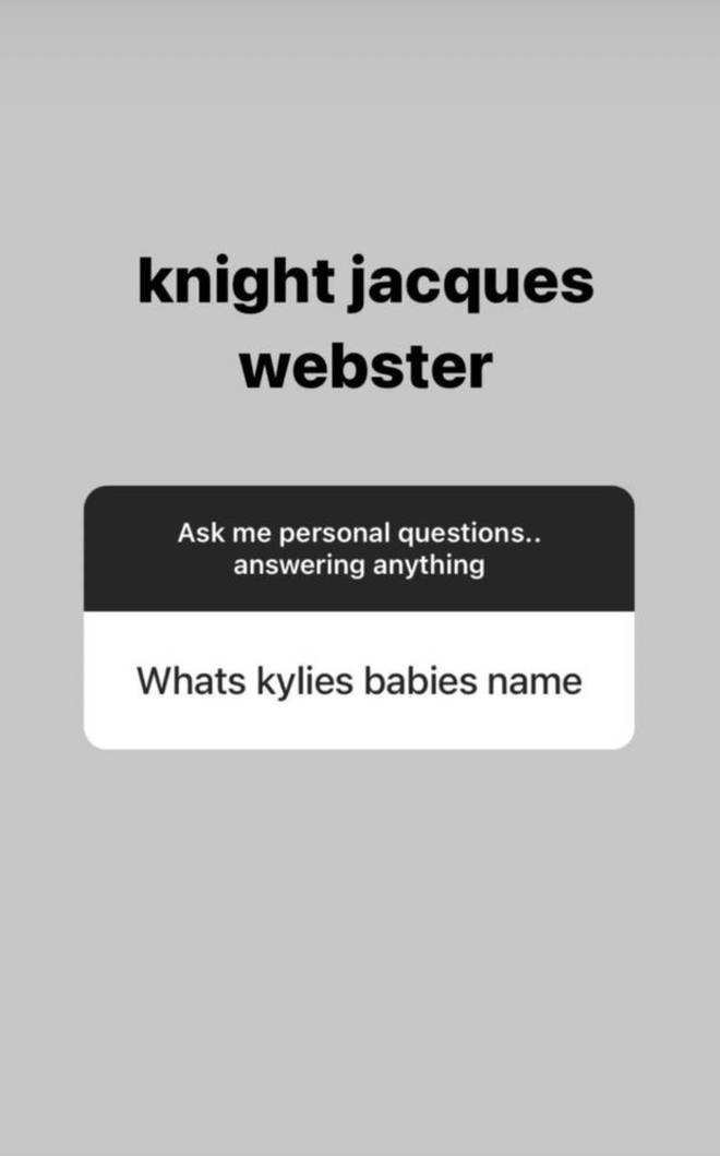 An alleged Mason Disick account claimed Kylie's son's name is Knight Jacques Webster
