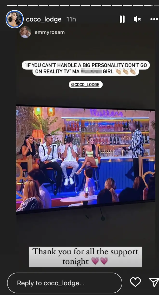 Coco thanked fans for their support after the Love Island reunion