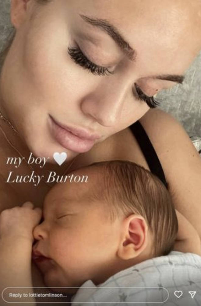Lottie Tomlinson revealed her baby boy's name is Lucky Burton