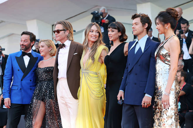 Nick Kroll, Florence Pugh, Chris Pine, Olivia Wilde, Sydney Chandler, Harry Styles and Gemma Chan at the DWD premiere