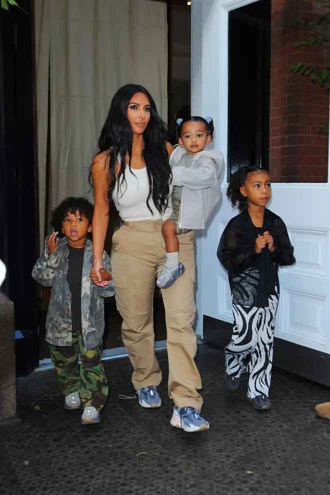 Kim Kardashian with three of her four kids