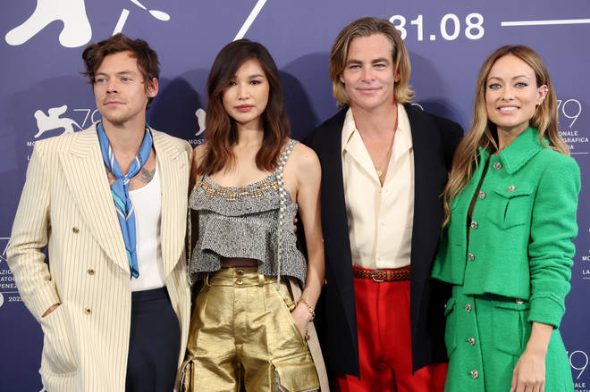 Harry Styles, Gemma Chan, Chris Pine and director Olivia Wilde attended a press conference earlier on in the day