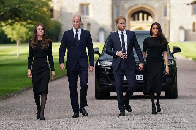 Kate Middleton, Prince William, Prince Harry and Meghan Markle at Windsor Castle