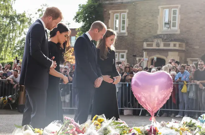 Prince Harry, Meghan Markle, Prince William and Kate Middleton paid their respects to the Queen