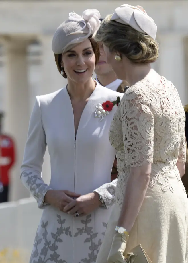 Kate Middleton has worn the Queen's pearl and diamond brooch in the past