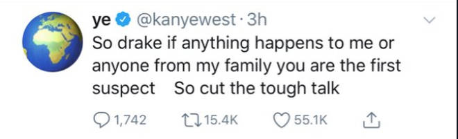 Kanye West calls out Drake after he allegedly 'threatened' his family