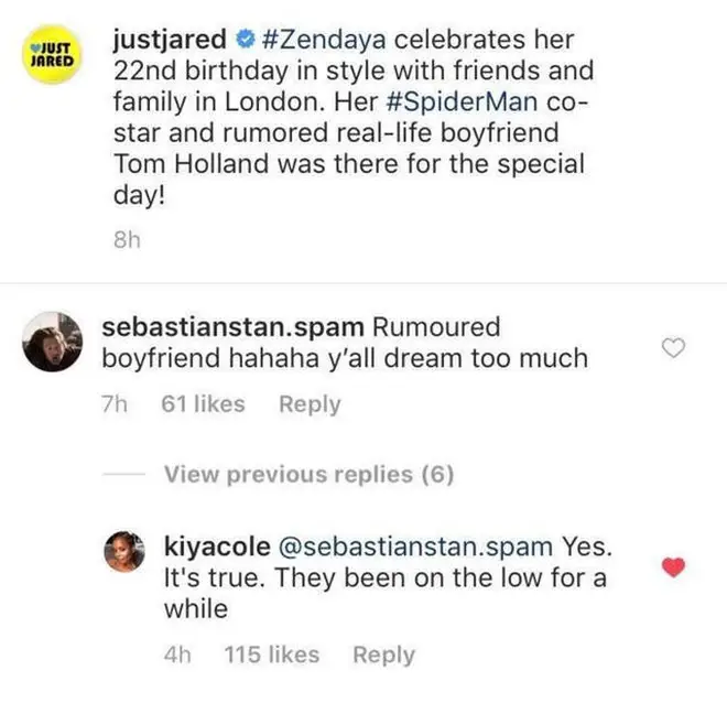 Kiya Cole seemingly confirmed Tom and Zendaya's relationship on Instagram