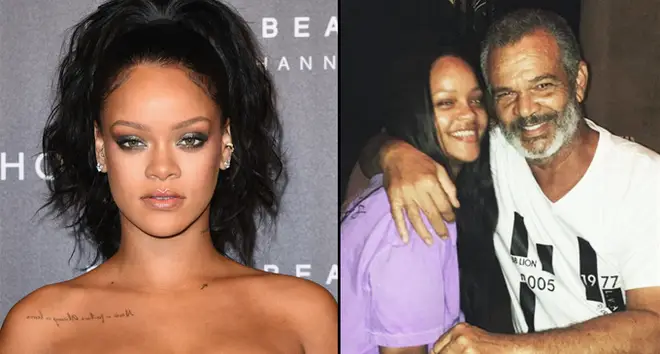 Rihanna attends the Fenty Beauty by Rihanna Paris launch party/hugging her father Ronald Fenty