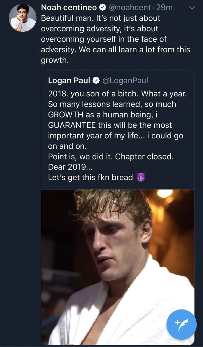 Noah Centineo shared Logan Paul's message on Twitter